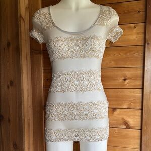Elegant Daytrip Cream and Gold Lace Women's Top size medium